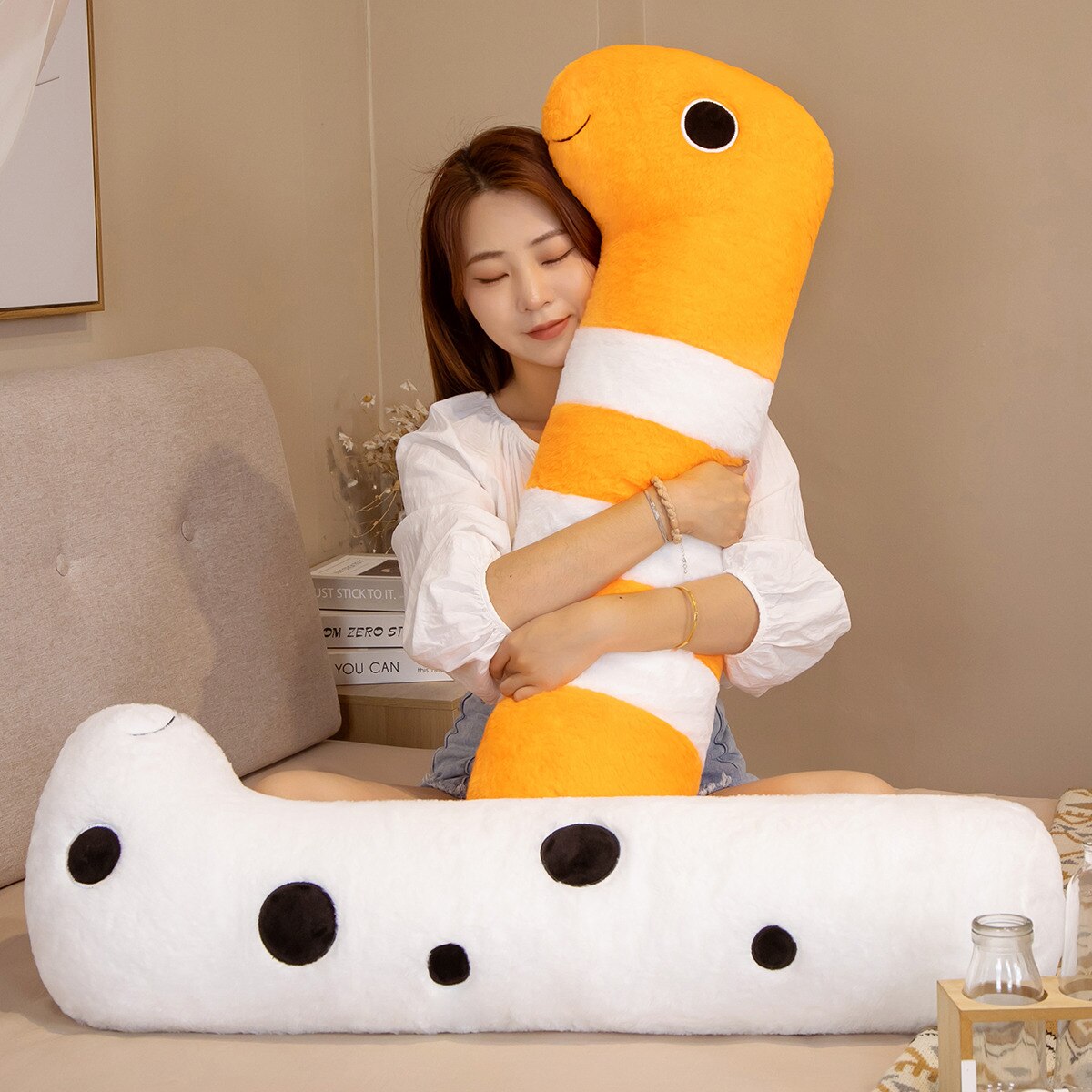 Cuddly Long Ocean Eel Plushies in White and Orange