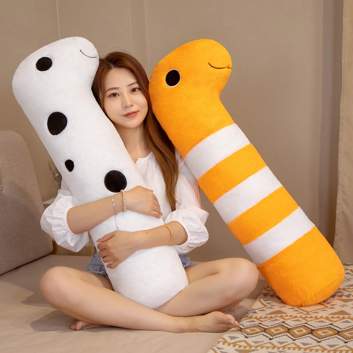Cuddly Long Ocean Eel Plushies in White and Orange