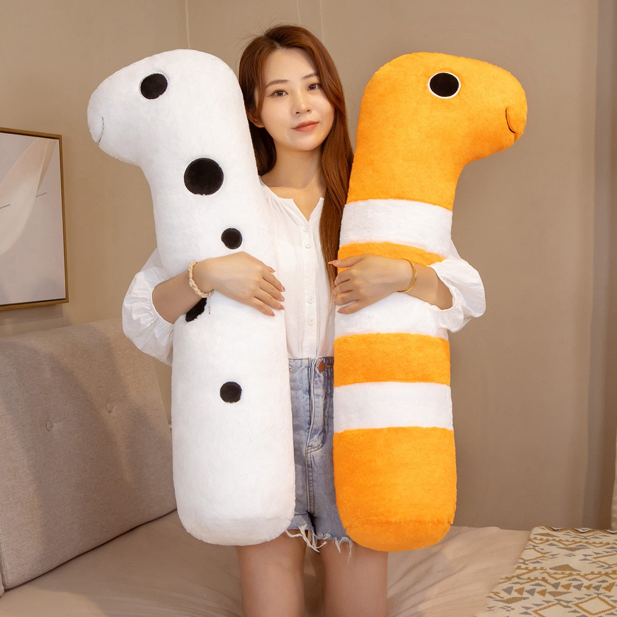 Cuddly Long Ocean Eel Plushies in White and Orange