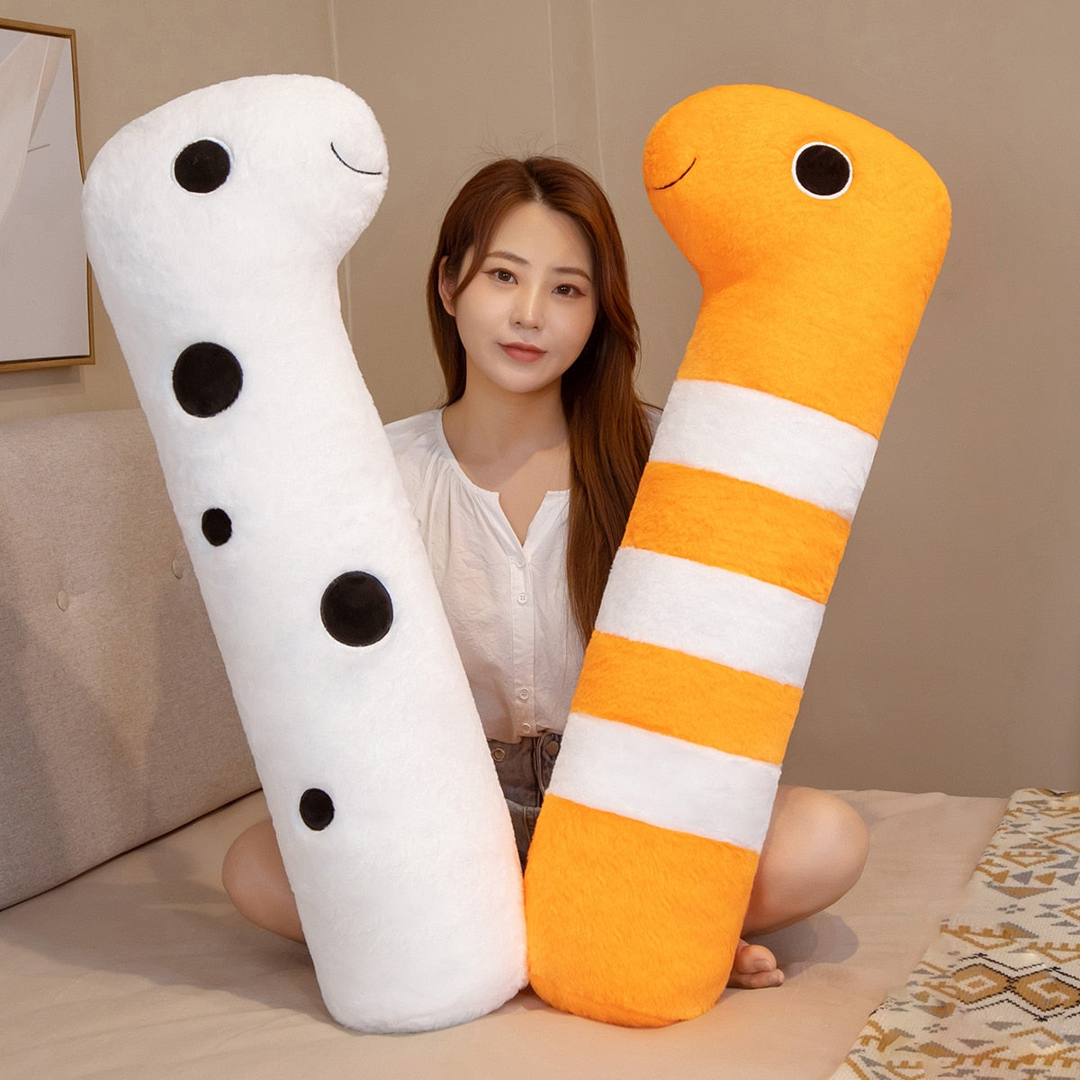Cuddly Long Ocean Eel Plushies in White and Orange