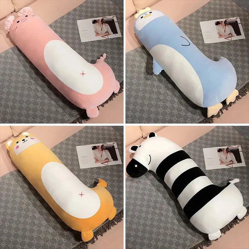Snuggly Long Penguin, Shiba Inu, Pig, and Zebra Plush Friends