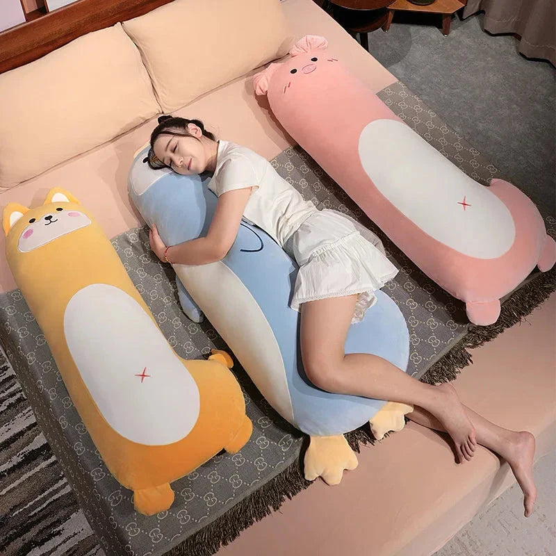 Snuggly Long Penguin, Shiba Inu, Pig, and Zebra Plush Friends
