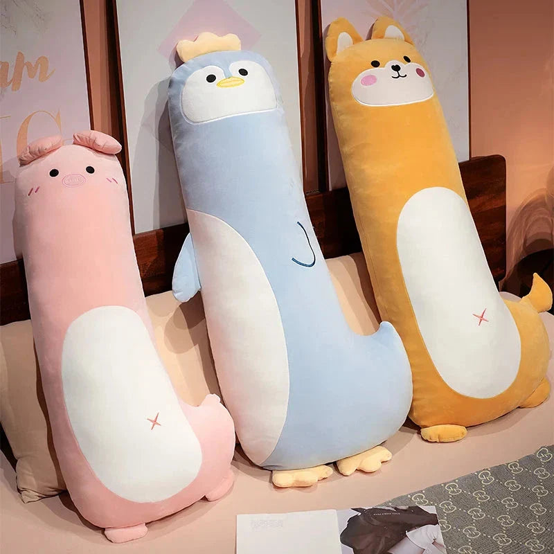 Snuggly Long Penguin, Shiba Inu, Pig, and Zebra Plush Friends
