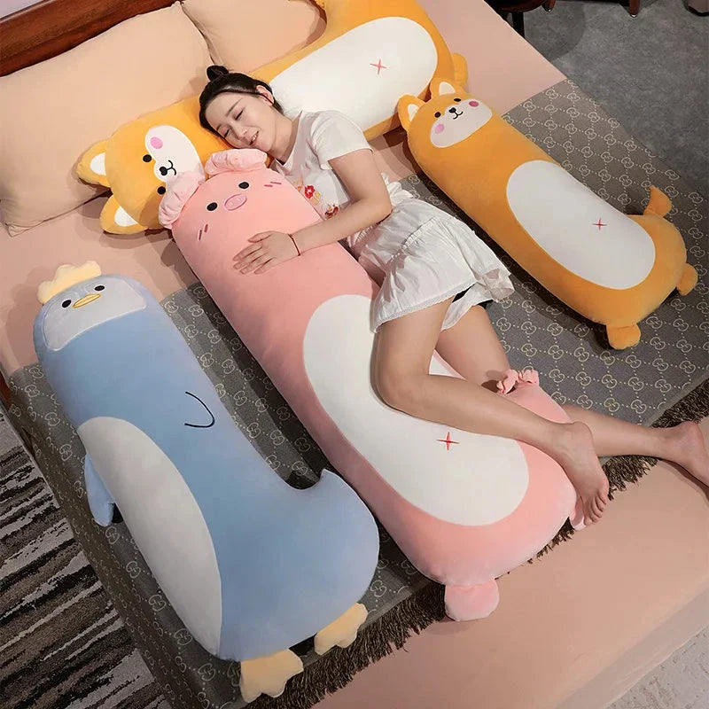 Snuggly Long Penguin, Shiba Inu, Pig, and Zebra Plush Friends