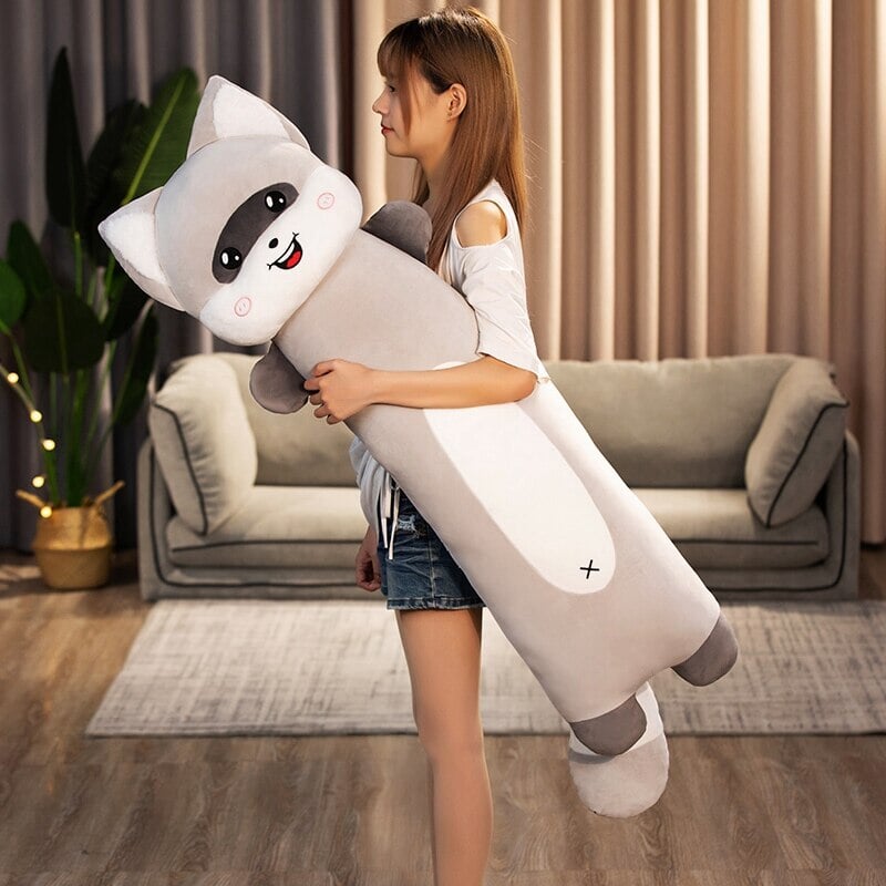 Extra-Soft Long Cat and Raccoon Plush Toys for Ultimate Cuddles