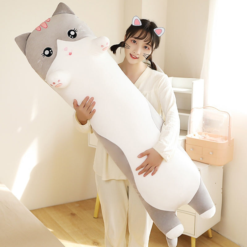 Cozy Long Pink and Gray Cat Plush Toys for Ultimate Cuddling
