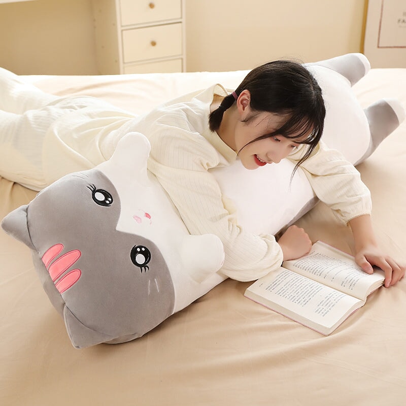 Cozy Long Pink and Gray Cat Plush Toys for Ultimate Cuddling