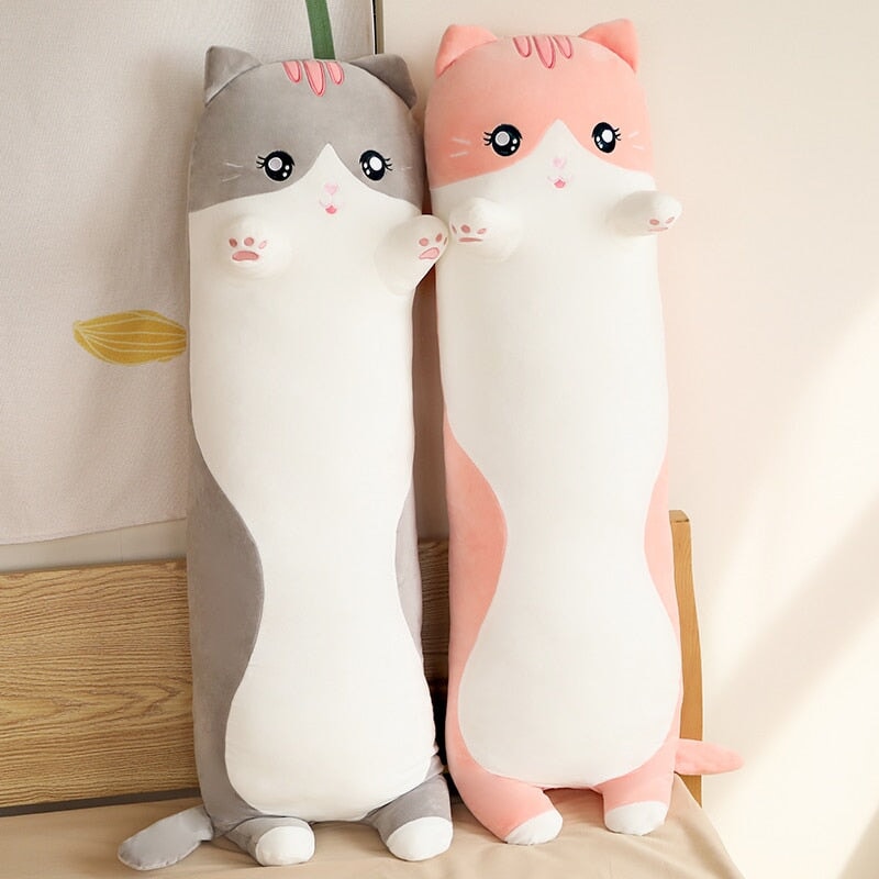 Cozy Long Pink and Gray Cat Plush Toys for Ultimate Cuddling
