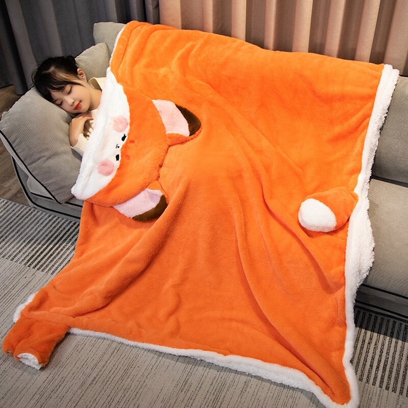 Adorable Orange Fox Plush Cape Hoodie Blanket