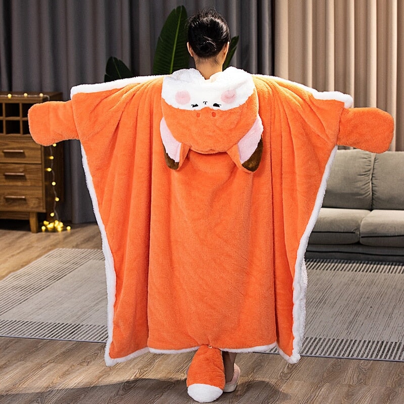 Adorable Orange Fox Plush Cape Hoodie Blanket