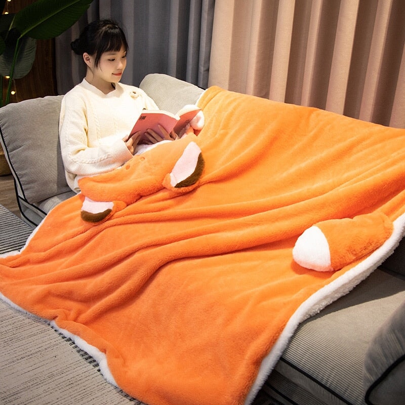 Adorable Orange Fox Plush Cape Hoodie Blanket