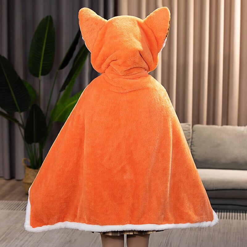 Adorable Orange Fox Plush Hoodie Blanket Cape