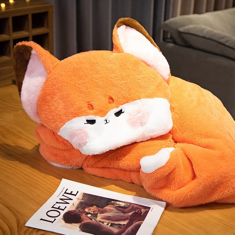 Adorable Orange Fox Plush Cape Hoodie Blanket