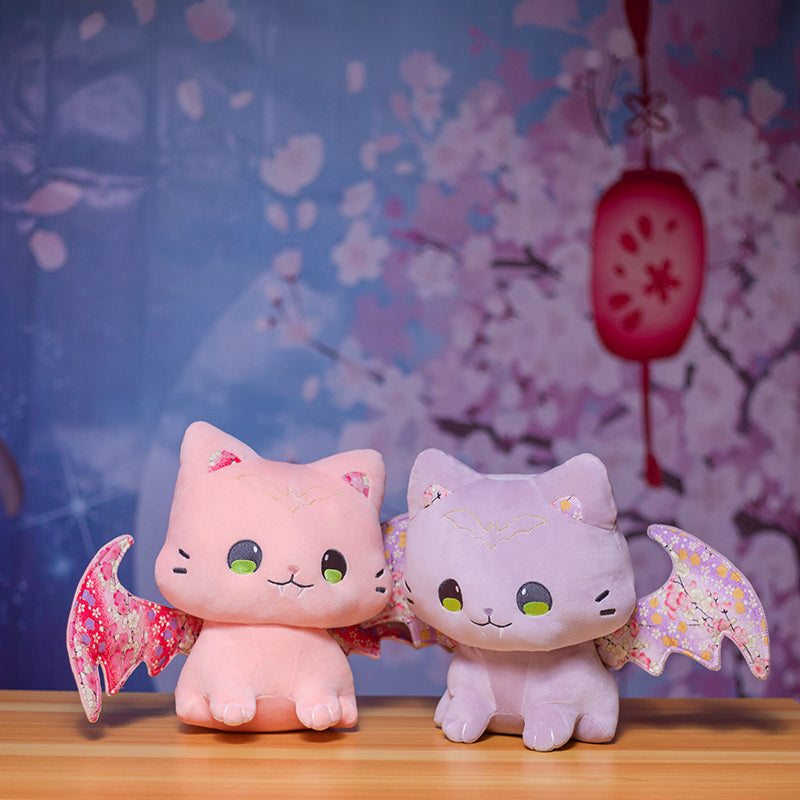 Adorable Kawaii Sakura Cat Plushies: Luna & Solis with Enchanting Wings!