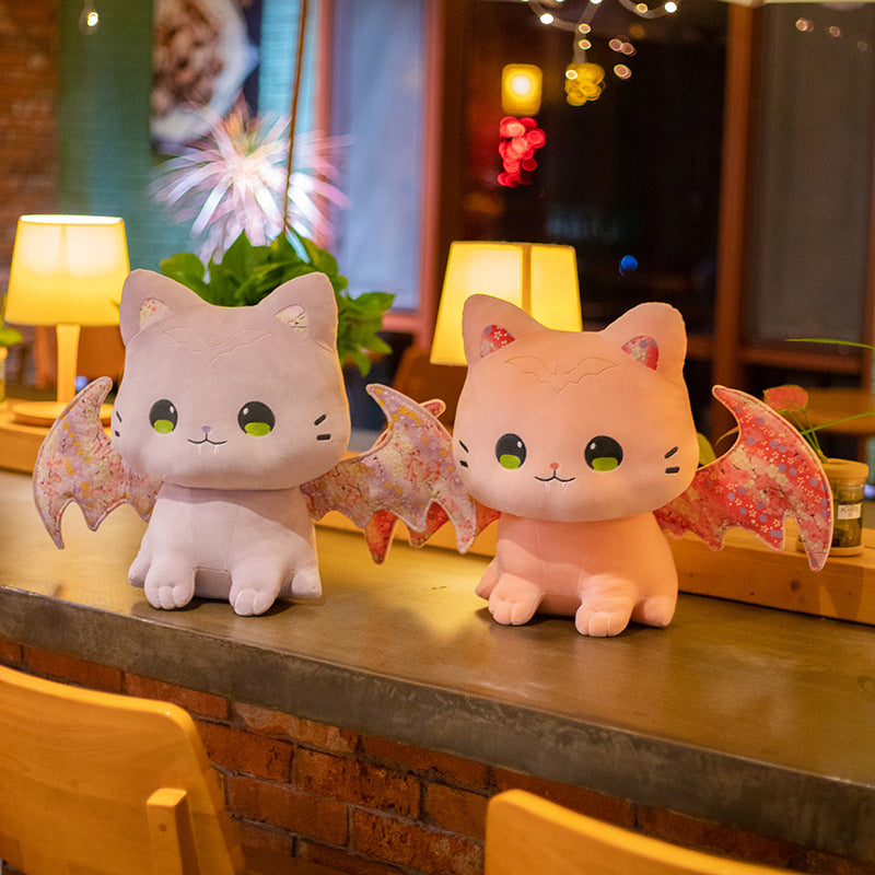 Adorable Kawaii Sakura Cat Plushies: Luna & Solis with Enchanting Wings!