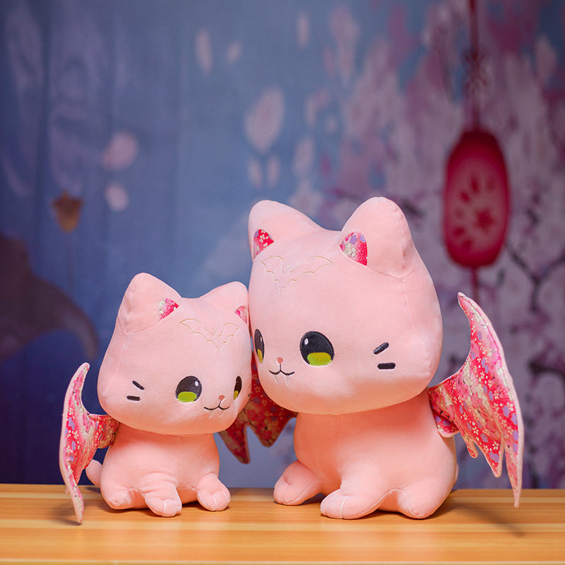 Adorable Kawaii Sakura Cat Plushies: Luna & Solis with Enchanting Wings!