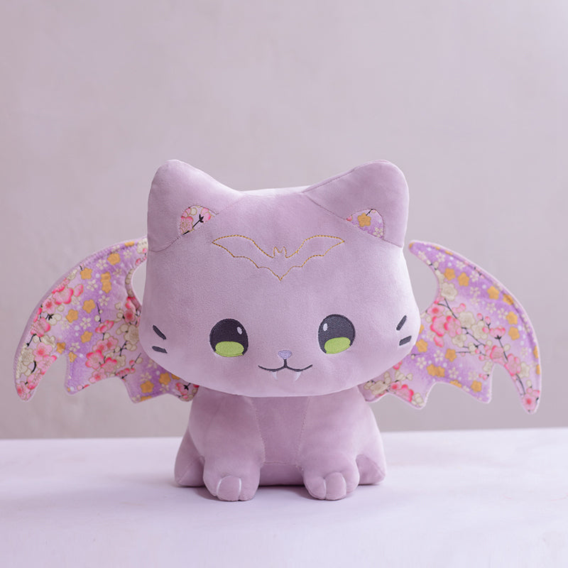 Adorable Kawaii Sakura Cat Plushies: Luna & Solis with Enchanting Wings!