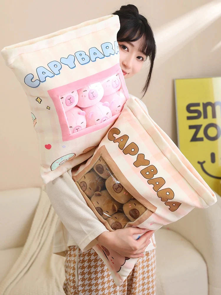 Adorable Pink and Brown Capybara Plush Candy Bag Friends