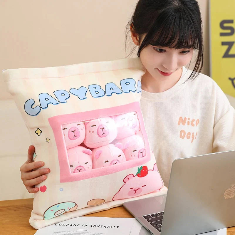 Adorable Pink and Brown Capybara Plush Candy Bag Friends
