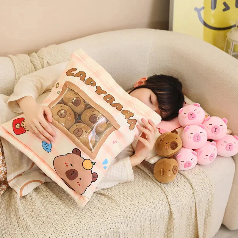 Adorable Pink and Brown Capybara Plush Candy Bag Friends