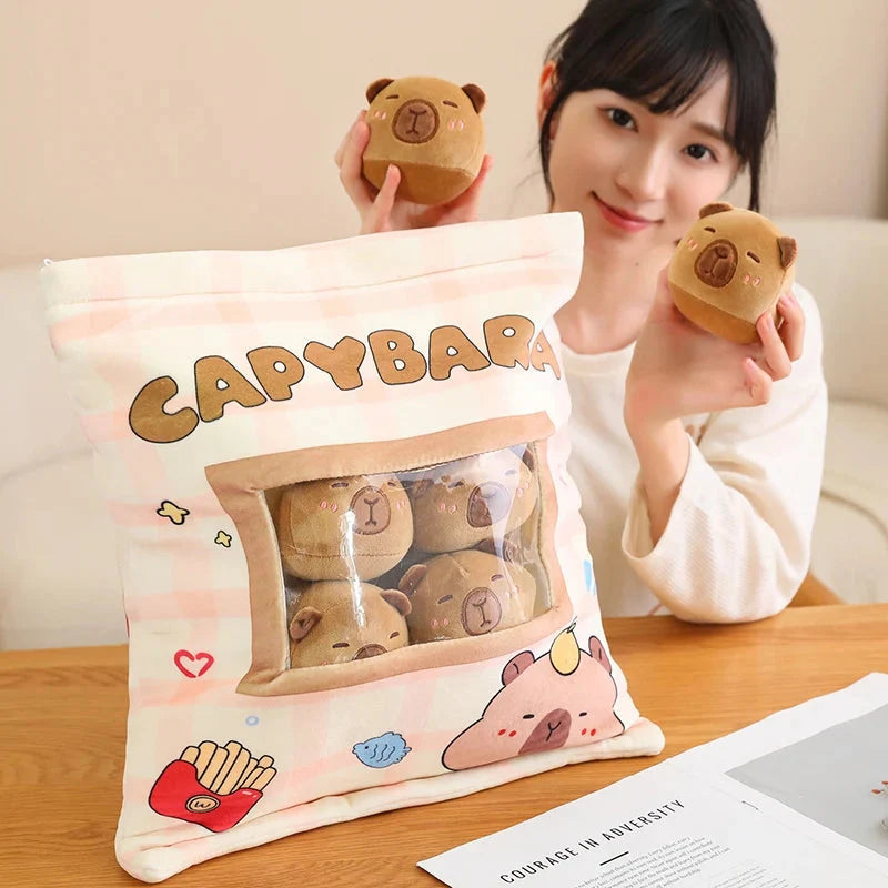 Adorable Pink and Brown Capybara Plush Candy Bag Friends
