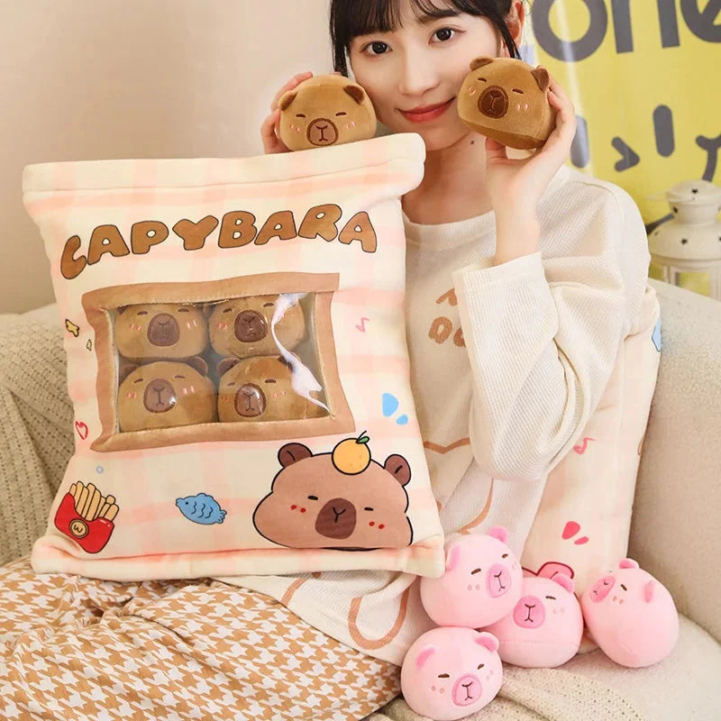Adorable Pink and Brown Capybara Plush Candy Bag Friends