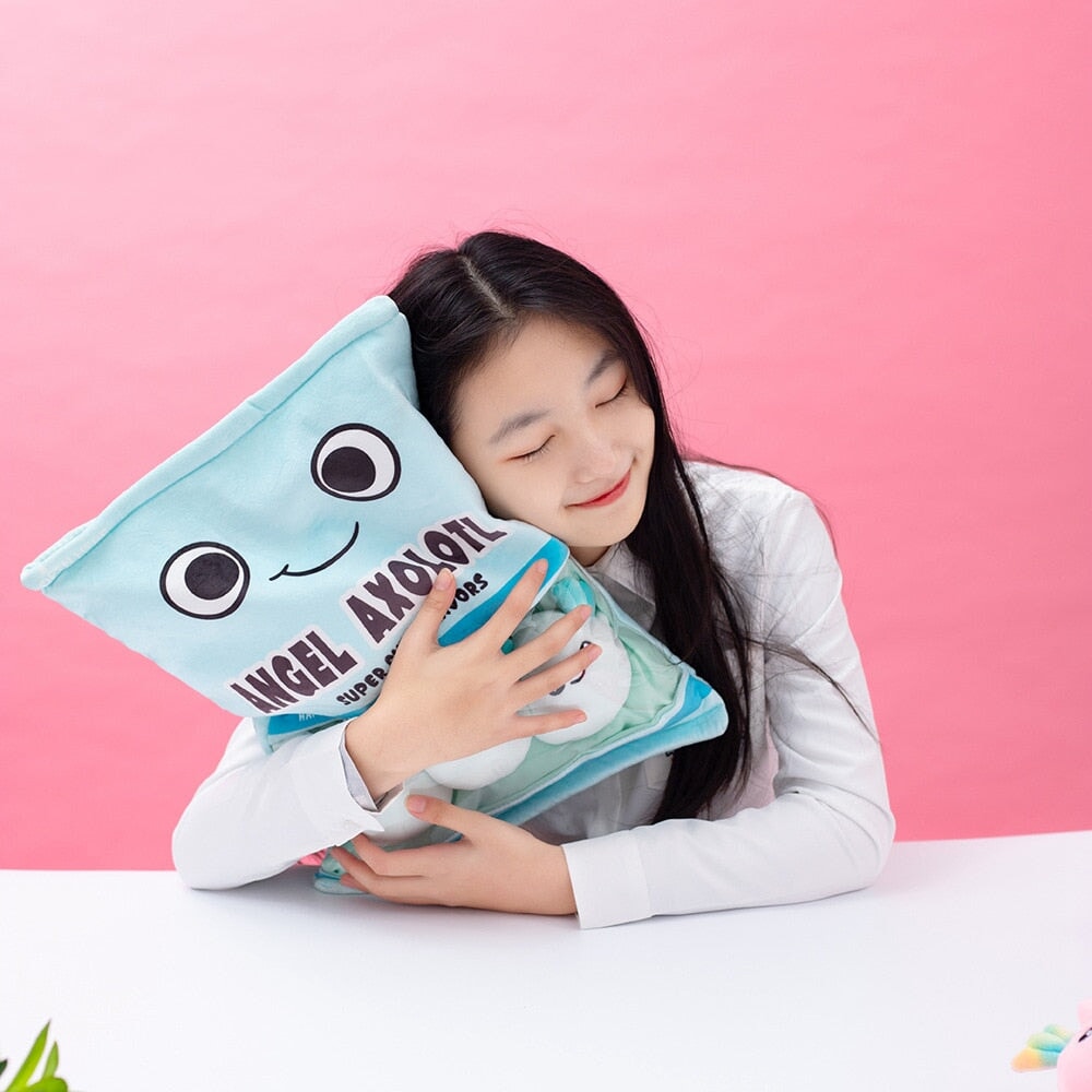 Sweethearted Rainbow Axolotl Plush Candy Bag – Adorable Pink and Blue Collection!