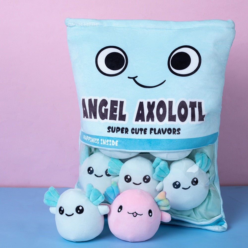 Sweethearted Rainbow Axolotl Plush Candy Bag – Adorable Pink and Blue Collection!
