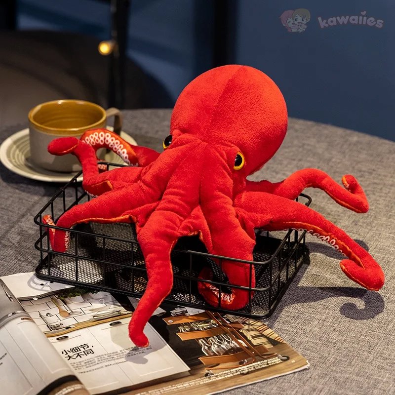 Vibrant Red Realistic Octopus Stuffed Animal