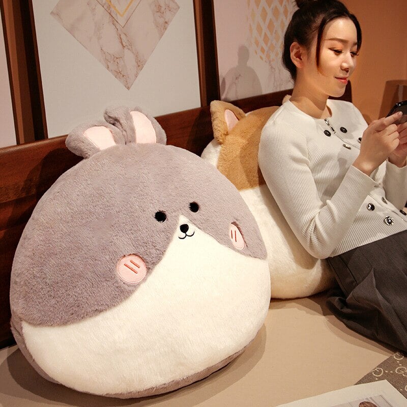 Adorable Round Plushie Collection: Cat, Bunny, and Fox Pillows