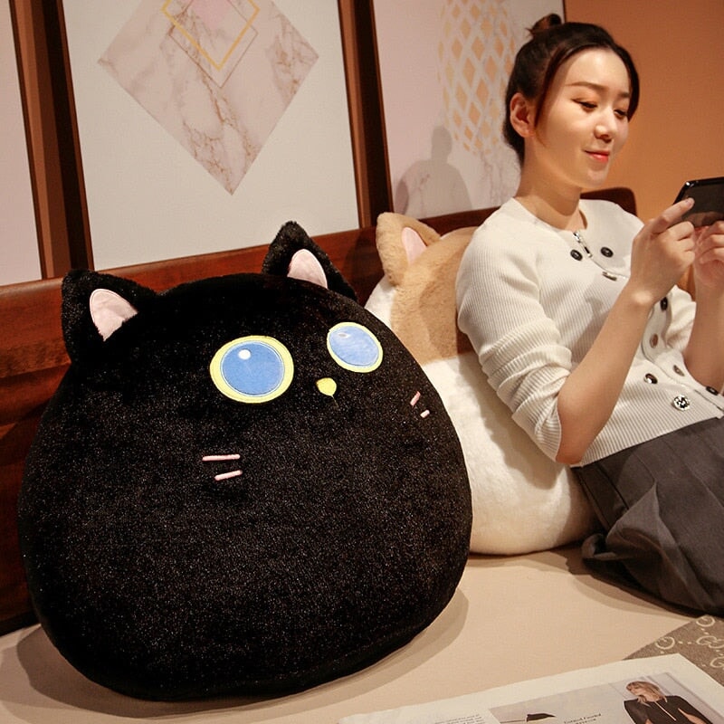 Adorable Round Plushie Collection: Cat, Bunny, and Fox Pillows
