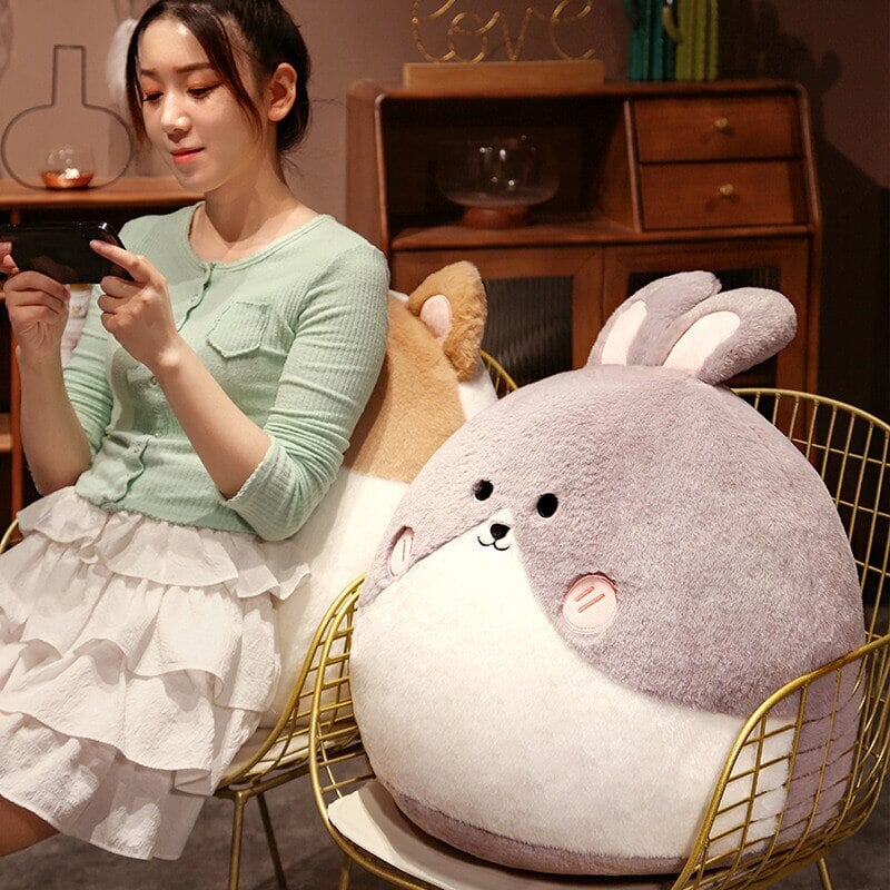 Adorable Round Plushie Collection: Cat, Bunny, and Fox Pillows