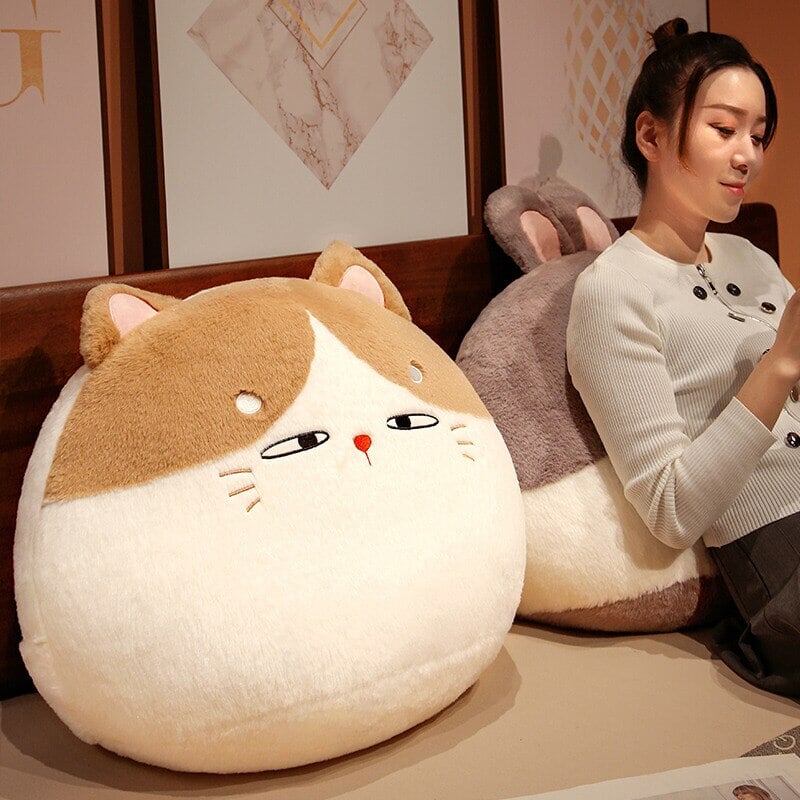 Adorable Round Plushie Collection: Cat, Bunny, and Fox Pillows