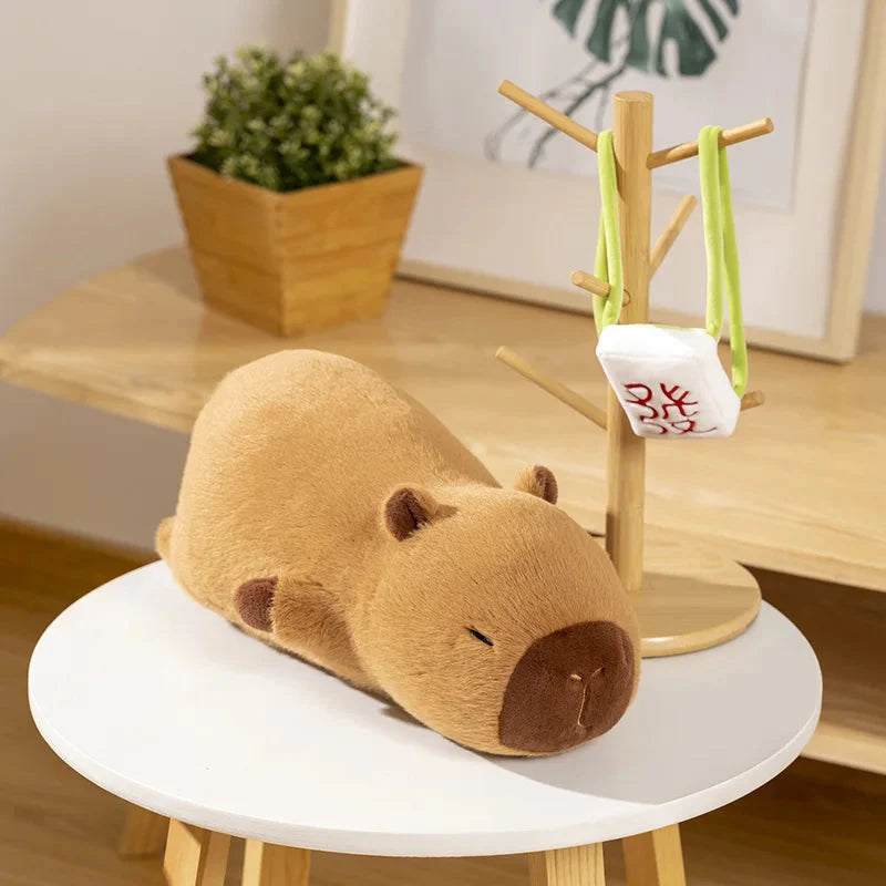 Adorable Sleepy Capybara Plushie with Mahjong Backpack