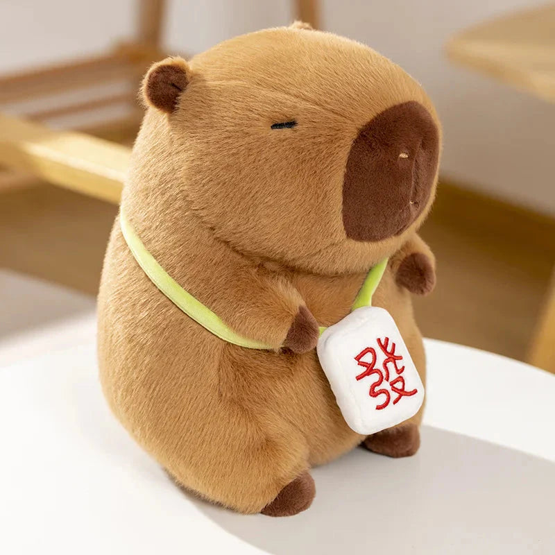 Adorable Sleepy Capybara Plushie with Mahjong Backpack
