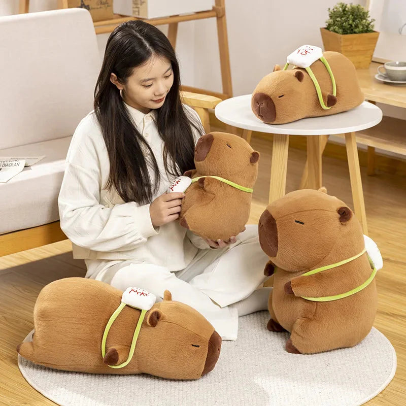 Adorable Sleepy Capybara Plushie with Mahjong Backpack