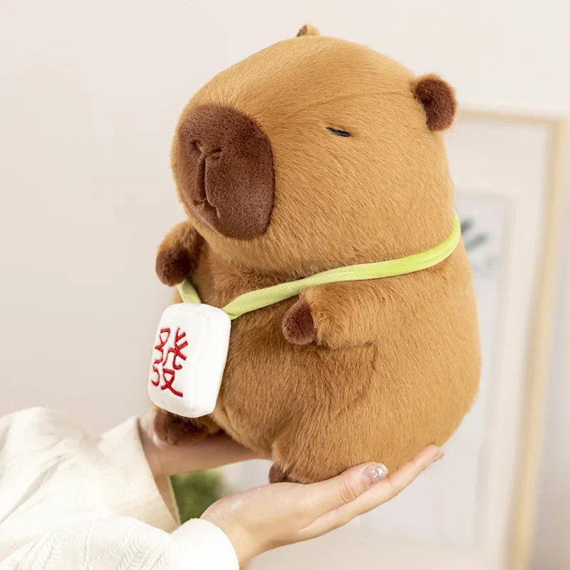 Adorable Sleepy Capybara Plushie with Mahjong Backpack