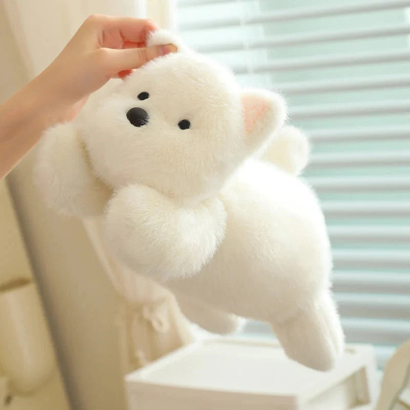 Adorable Snowy the White Maltese Plush Toy with Fun Frog Hat