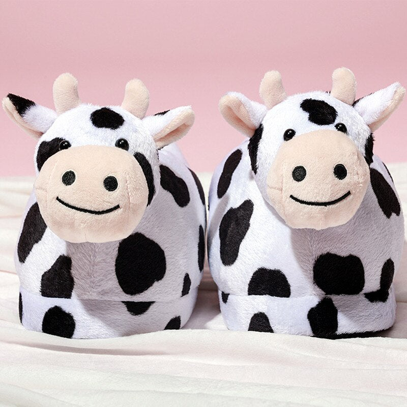 Cozy Cow Print Plush Slippers for Ultimate Comfort