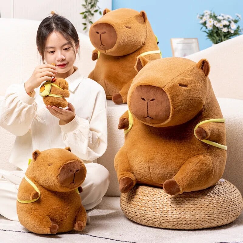 Adorable Kawaii Capybara Plushie with Mini Avocado Backpack