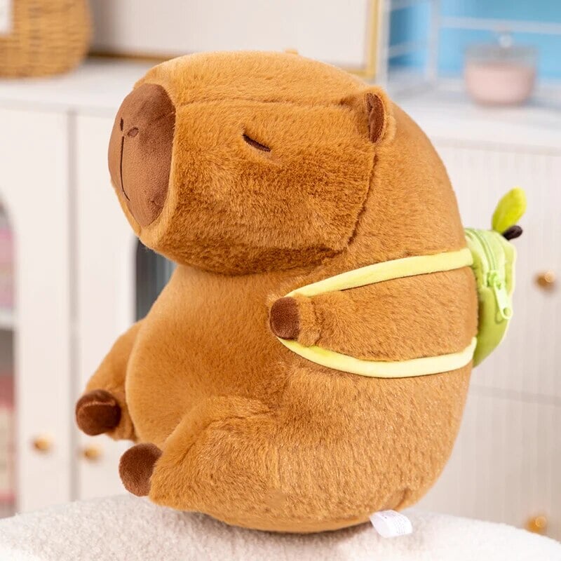 Adorable Kawaii Capybara Plushie with Mini Avocado Backpack