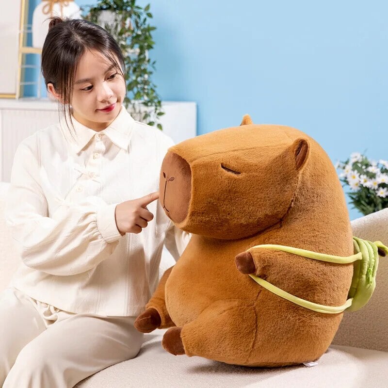 Adorable Kawaii Capybara Plushie with Mini Avocado Backpack