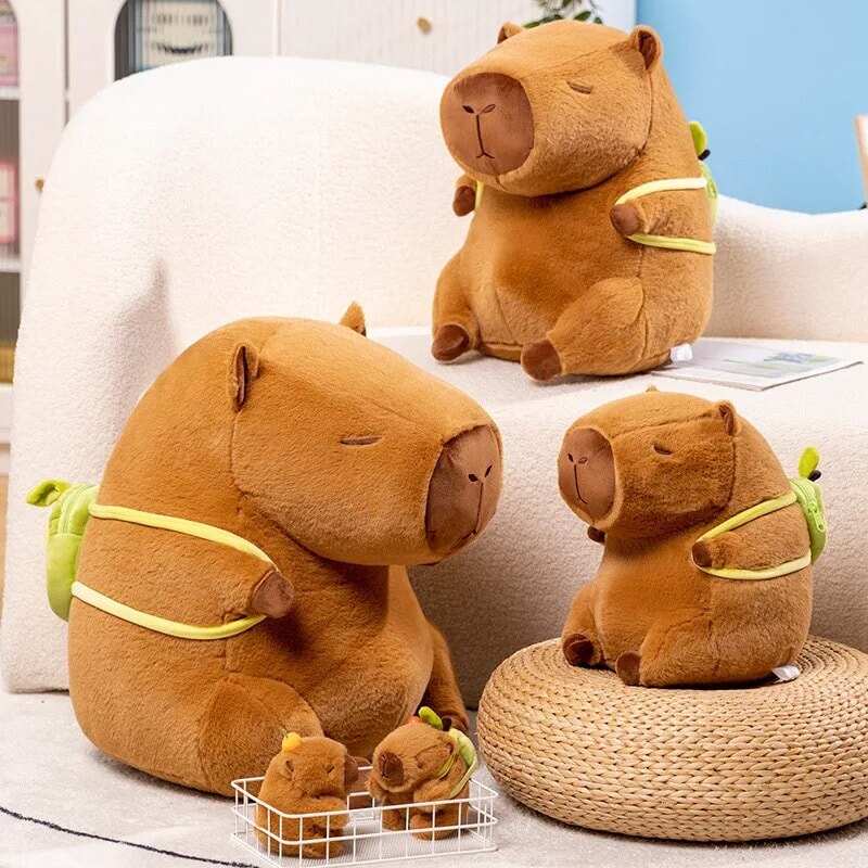 Adorable Kawaii Capybara Plushie with Mini Avocado Backpack