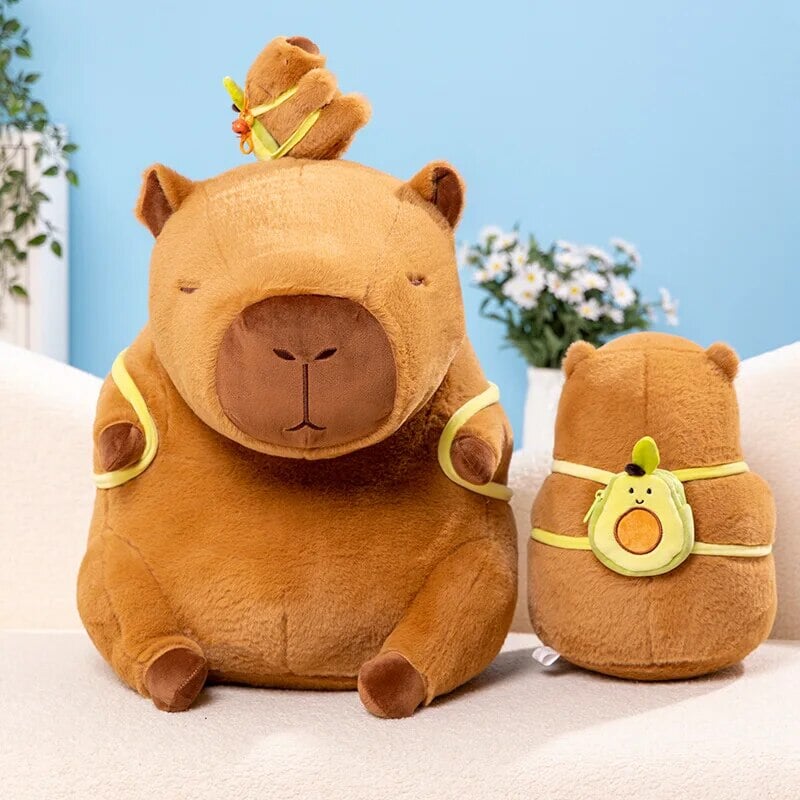 Adorable Kawaii Capybara Plushie with Mini Avocado Backpack