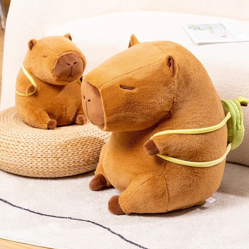 Adorable Kawaii Capybara Plushie with Mini Avocado Backpack