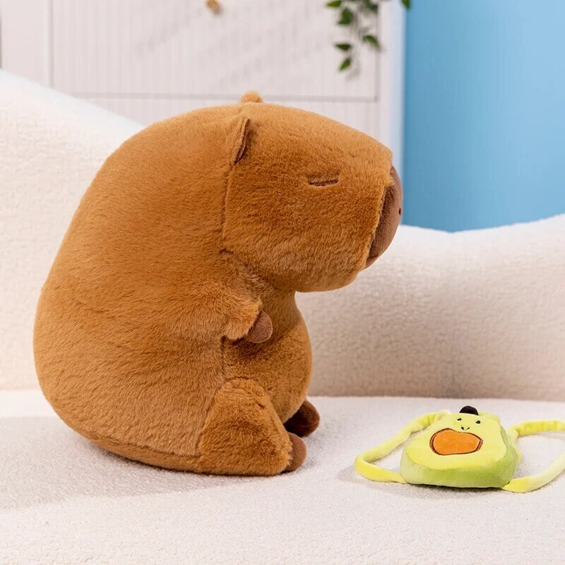 Adorable Kawaii Capybara Plushie with Mini Avocado Backpack