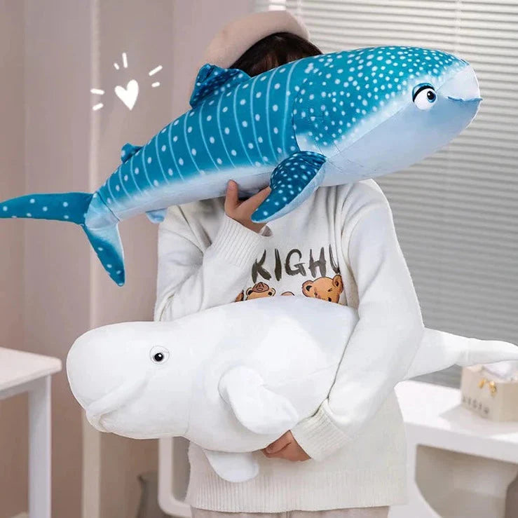 Adorable 75cm Plush White Beluga and Blue Whale Shark Stuffed Animals