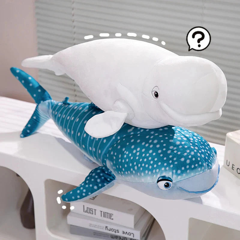 Adorable 75cm White Beluga & Blue Whale Shark Plush Toys