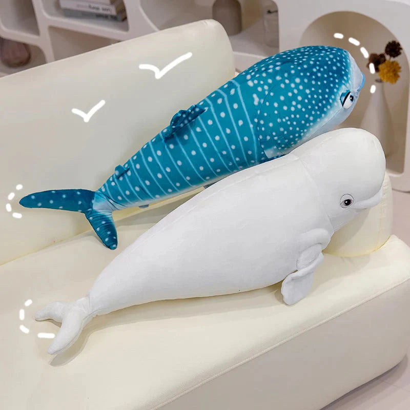 Adorable 75cm Plush White Beluga and Blue Whale Shark Stuffed Animals
