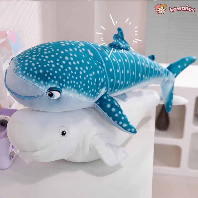 Adorable 75cm Plush White Beluga and Blue Whale Shark Stuffed Animals